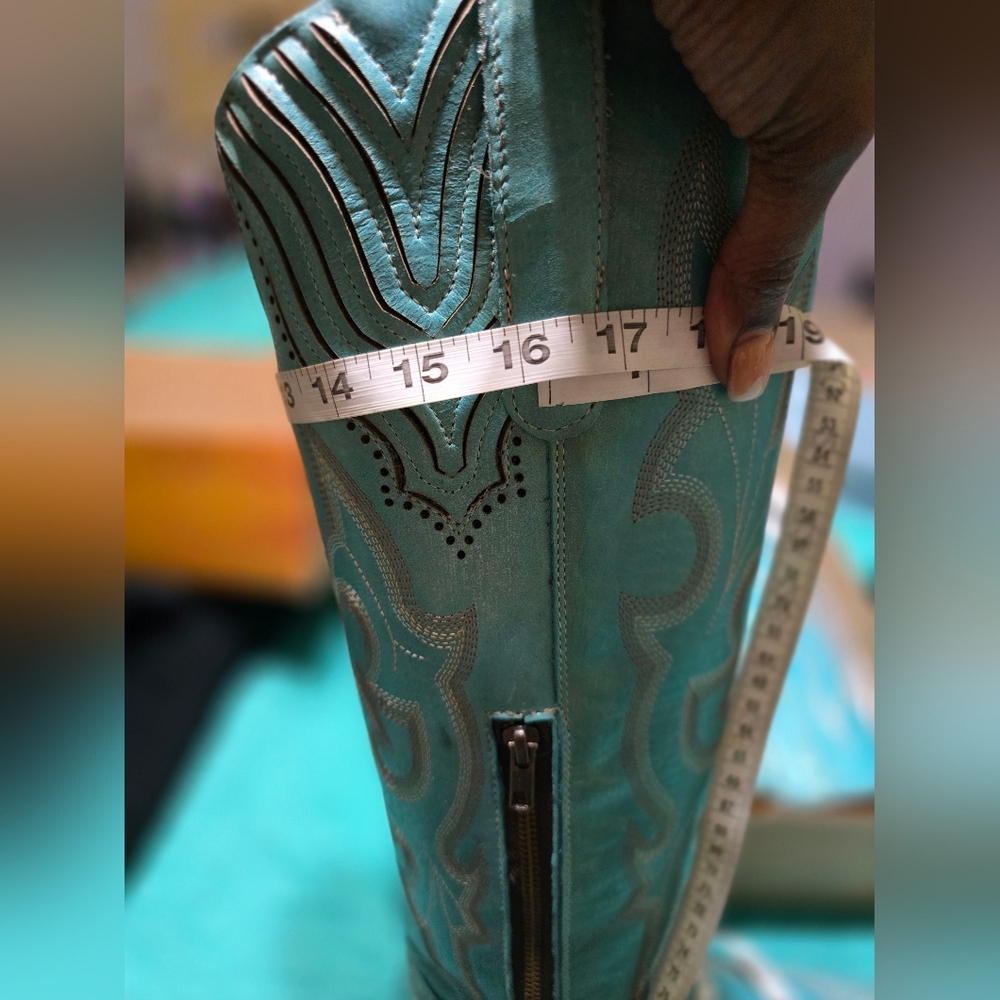 Corral Turquoise Leather Embroidered Boots 8.5 - Picture 10 of 12